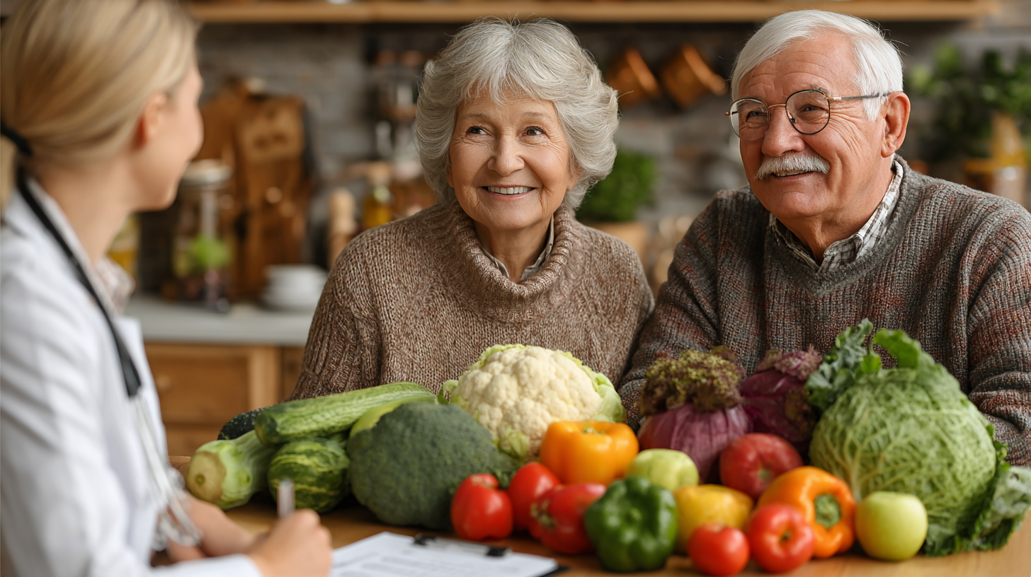 Persoane mature bucurându-se de o masă sănătoasă
